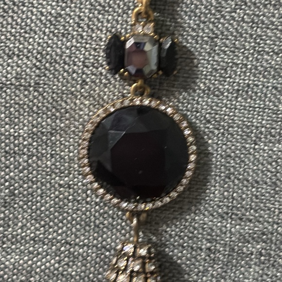 J Crew Gold Tone and Black Rhinestone Pendant adjustable Necklace - Picture 4 of 5